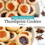 Almond flour thumbprint cookies on a plate.